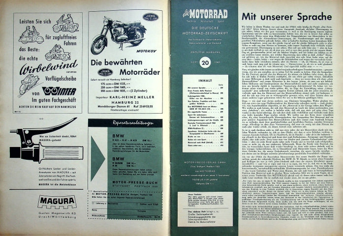 Inhaltsverzeichnis Motorrad 20/1960