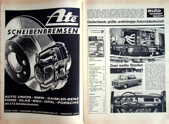 Inhaltsverzeichnis Auto Motor und Sport 20/1964