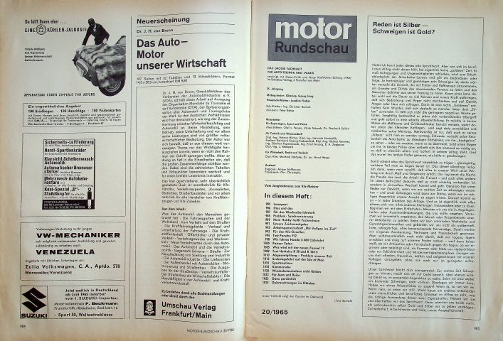 Inhaltsverzeichnis Motor Rundschau 20/1965