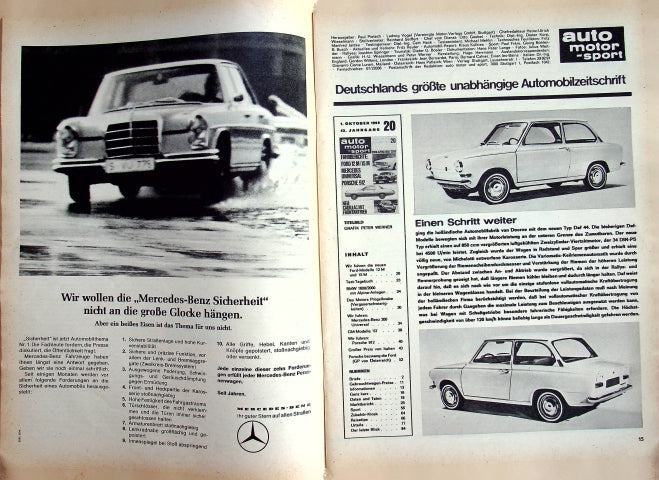 Inhaltsverzeichnis Auto Motor und Sport 20/1966