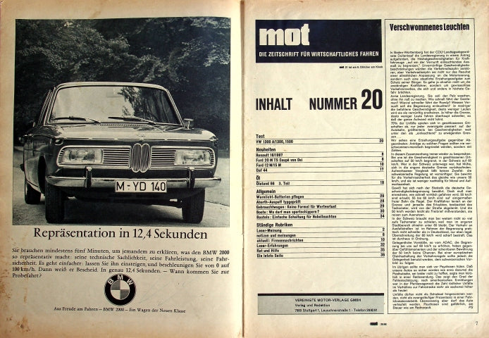 Inhaltsverzeichnis MOT 20/1966