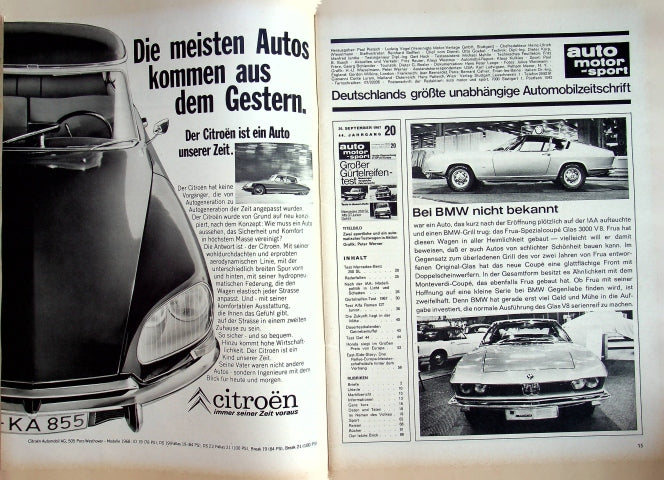 Inhaltsverzeichnis Auto Motor und Sport 20/1967