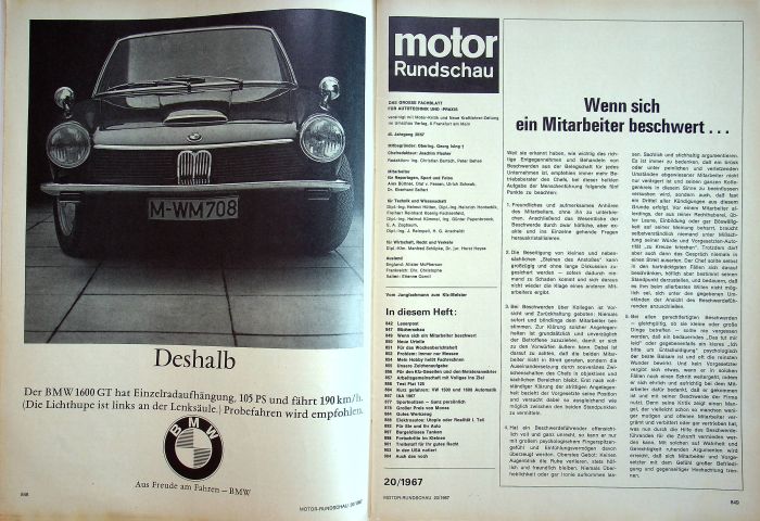 Inhaltsverzeichnis Motor Rundschau 20/1967