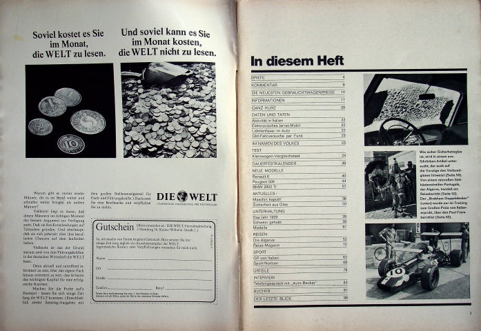Inhaltsverzeichnis Auto Motor und Sport 20/1968