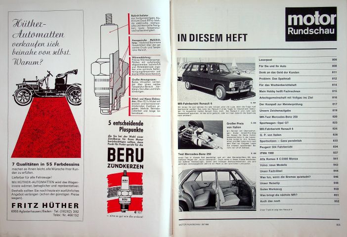 Inhaltsverzeichnis Motor Rundschau 20/1968