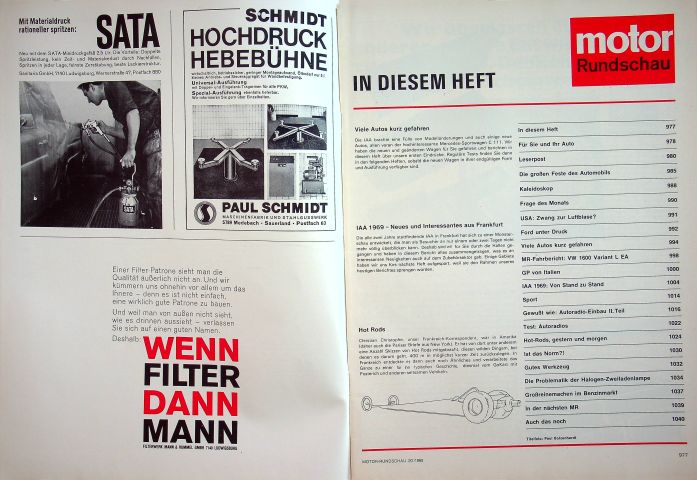 Inhaltsverzeichnis Motor Rundschau 20/1969