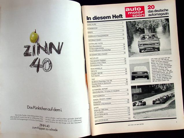 Inhaltsverzeichnis Auto Motor und Sport 20/1970