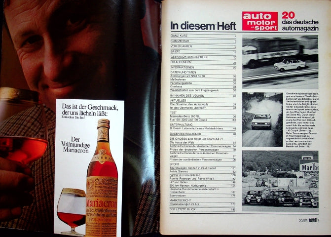 Inhaltsverzeichnis Auto Motor und Sport 20/1971
