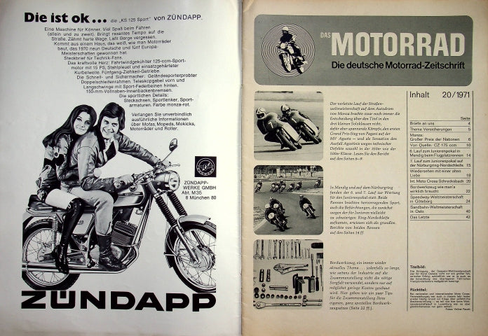 Inhaltsverzeichnis Motorrad 20/1971