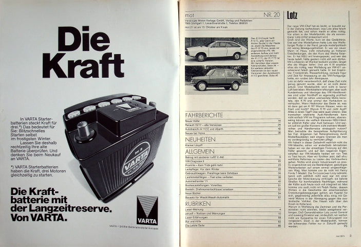 Inhaltsverzeichnis MOT 20/1971