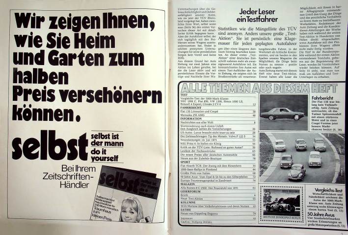 Inhaltsverzeichnis Autozeitung 20/1971