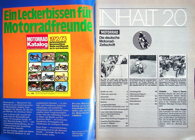 Inhaltsverzeichnis Motorrad 20/1972