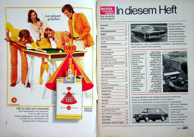 Inhaltsverzeichnis Auto Motor und Sport 20/1973