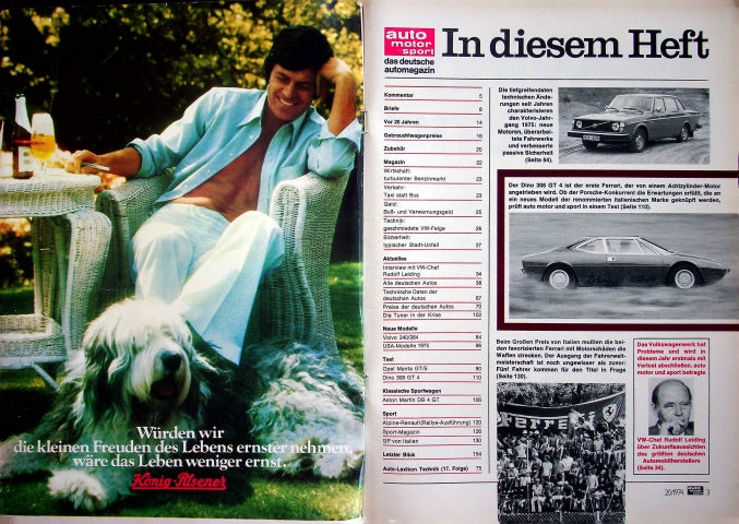 Inhaltsverzeichnis Auto Motor und Sport 20/1974