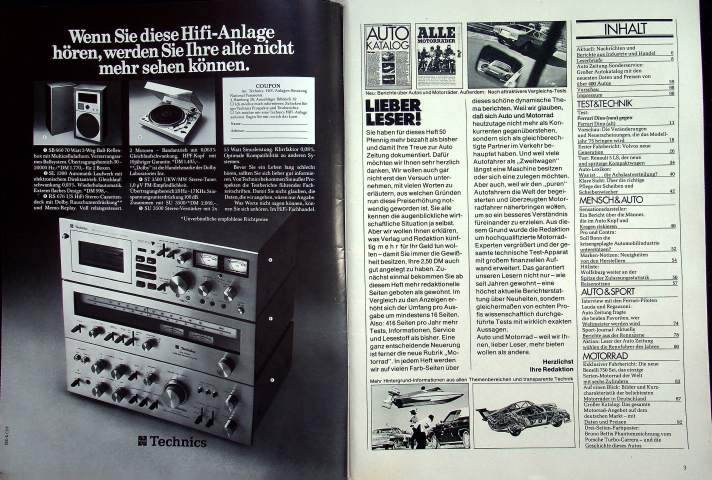 Inhaltsverzeichnis Autozeitung 20/1974