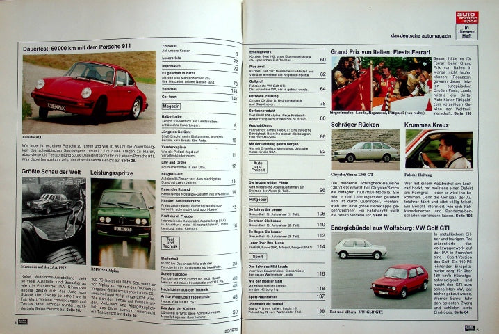 Inhaltsverzeichnis Auto Motor und Sport 20/1975