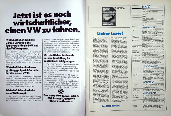 Inhaltsverzeichnis Autozeitung 20/1975