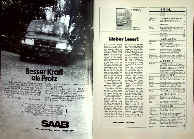 Inhaltsverzeichnis Autozeitung 20/1976