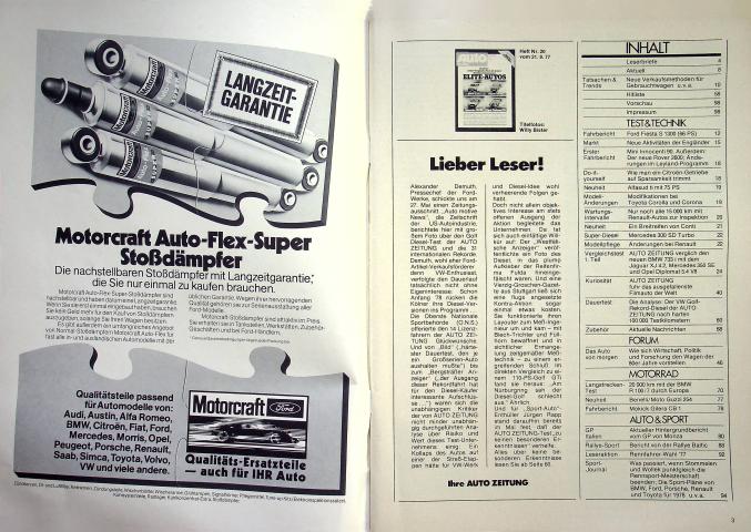Inhaltsverzeichnis Autozeitung 20/1977