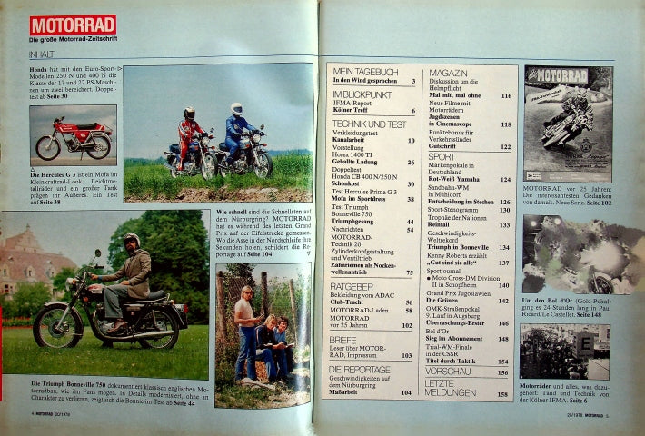 Inhaltsverzeichnis Motorrad 20/1978