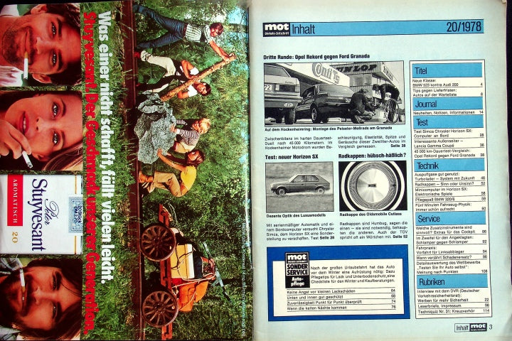 Inhaltsverzeichnis MOT 20/1978