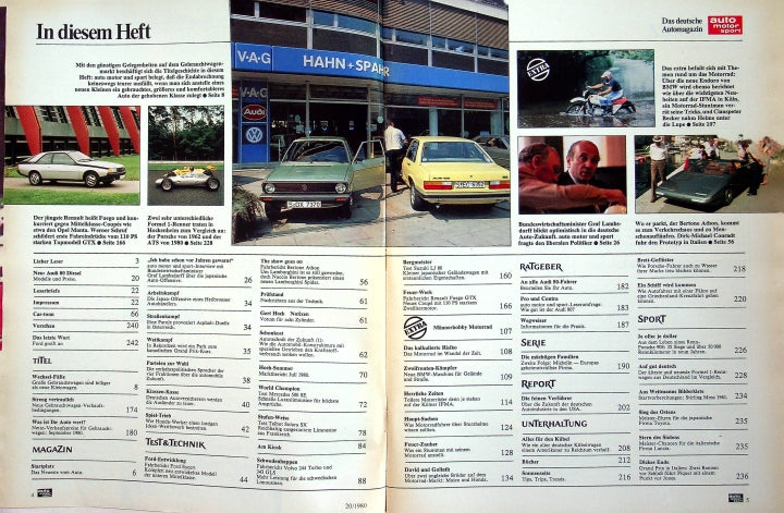 Inhaltsverzeichnis Auto Motor und Sport 20/1980