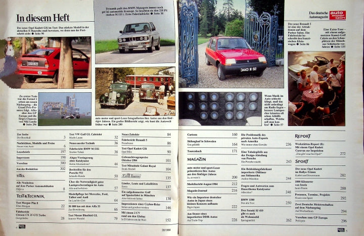 Inhaltsverzeichnis Auto Motor und Sport 20/1984