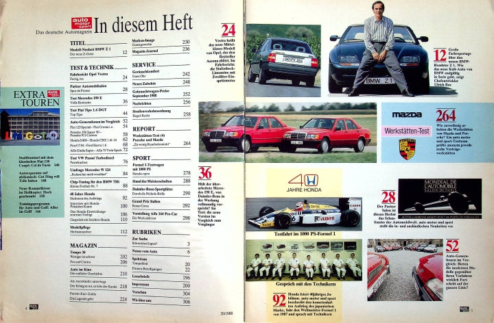 Inhaltsverzeichnis Auto Motor und Sport 20/1988