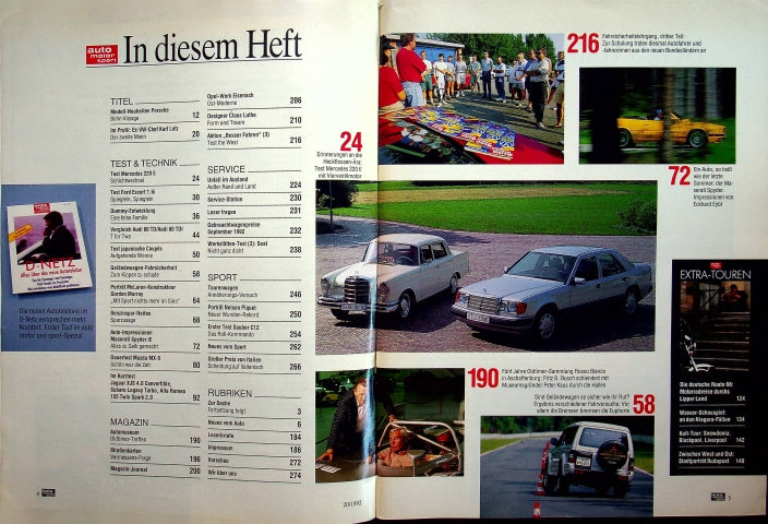 Inhaltsverzeichnis Auto Motor und Sport 20/1992