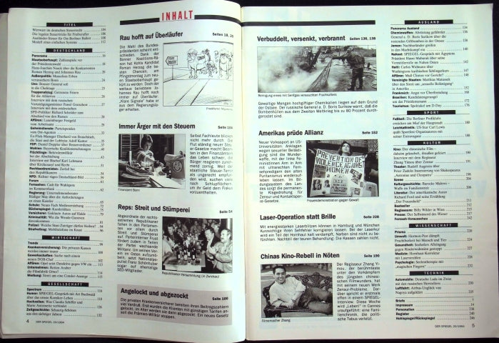 Inhaltsverzeichnis Spiegel 20/1994