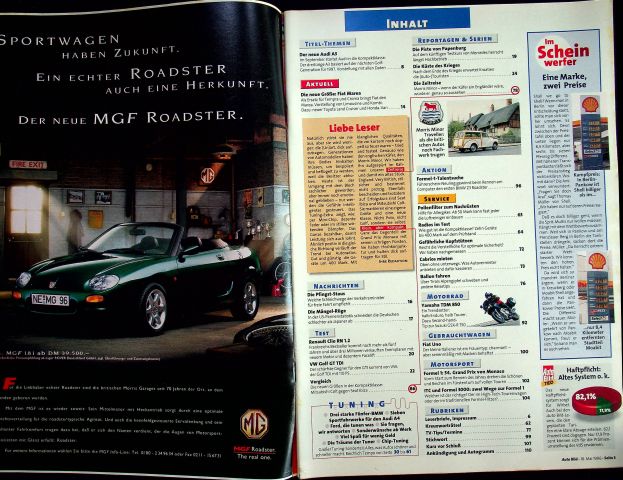 Inhaltsverzeichnis Auto Bild 20/1996