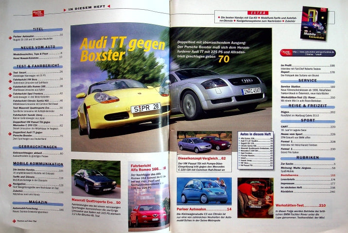 Inhaltsverzeichnis Auto Motor und Sport 20/1998