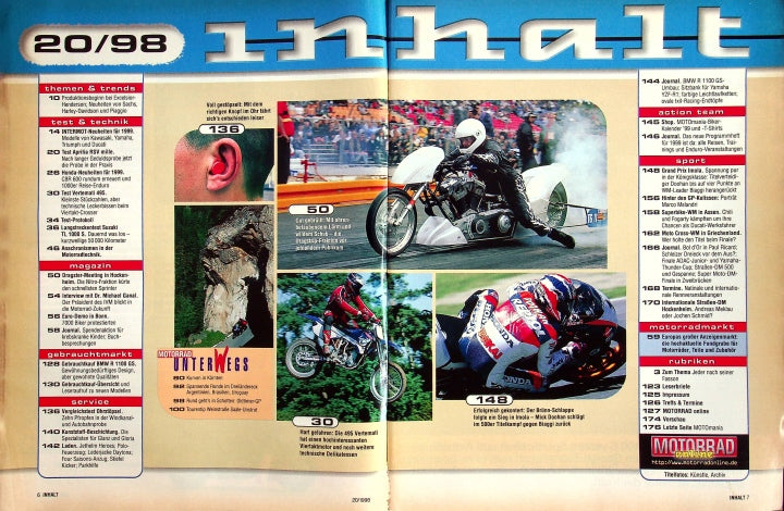 Inhaltsverzeichnis Motorrad 20/1998