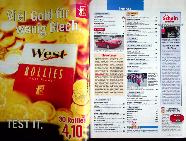 Inhaltsverzeichnis Auto Bild 20/1998
