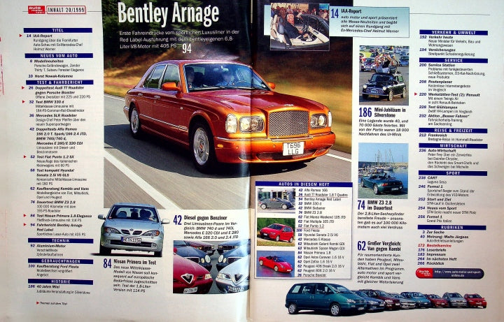 Inhaltsverzeichnis Auto Motor und Sport 20/1999