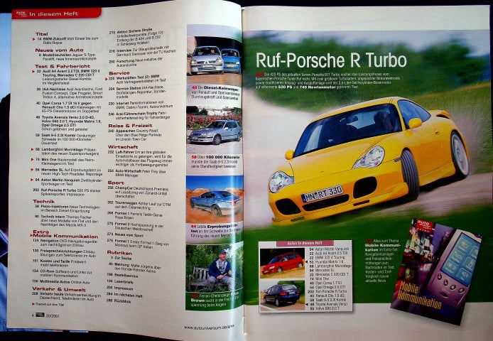 Inhaltsverzeichnis Auto Motor und Sport 20/2001