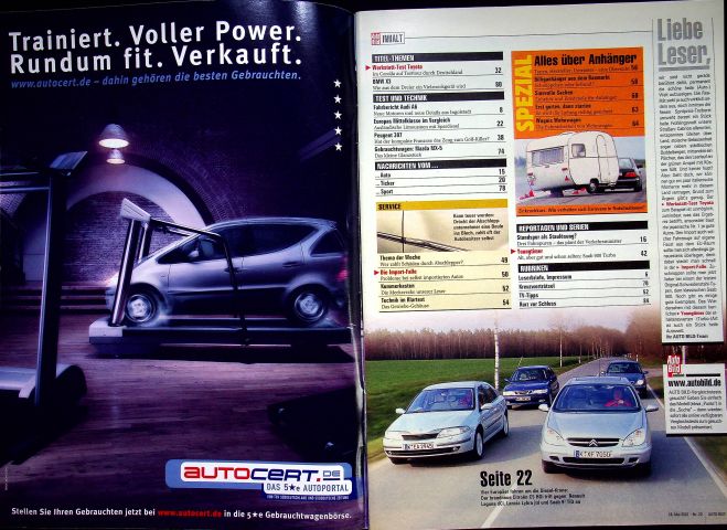 Inhaltsverzeichnis Auto Bild 20/2001