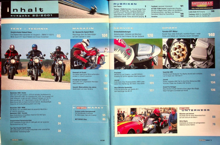 Inhaltsverzeichnis Motorrad 20/2001