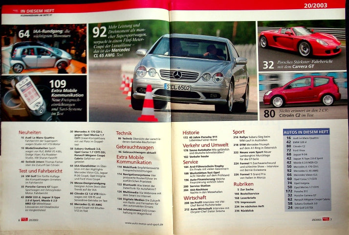 Inhaltsverzeichnis Auto Motor und Sport 20/2003