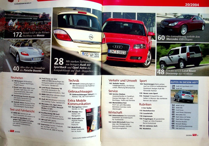 Inhaltsverzeichnis Auto Motor und Sport 20/2004