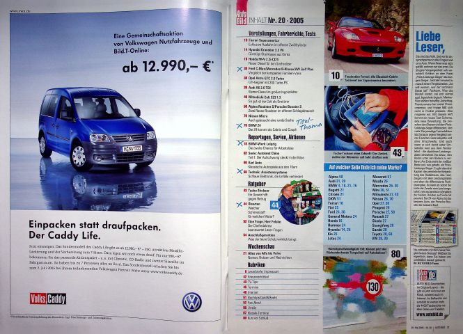 Inhaltsverzeichnis Auto Bild 20/2005