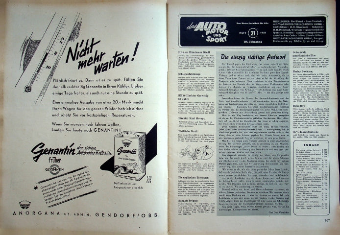 Inhaltsverzeichnis Auto Motor und Sport 21/1951