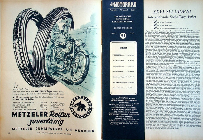 Inhaltsverzeichnis Motorrad 21/1951