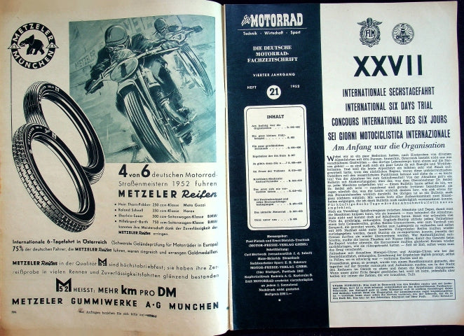 Inhaltsverzeichnis Motorrad 21/1952