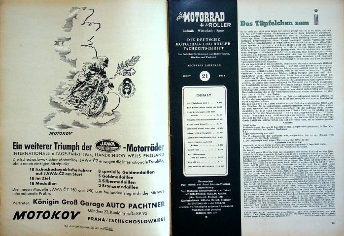 Inhaltsverzeichnis Motorrad 21/1954