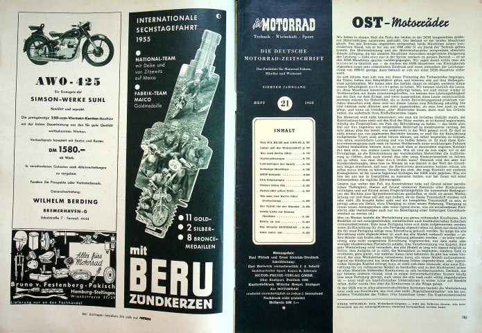 Inhaltsverzeichnis Motorrad 21/1955