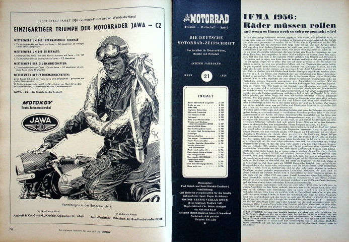 Inhaltsverzeichnis Motorrad 21/1956