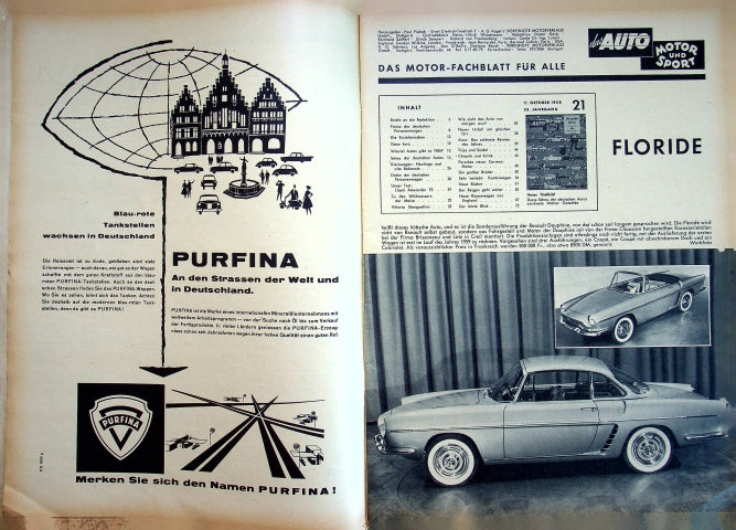 Inhaltsverzeichnis Auto Motor und Sport 21/1958