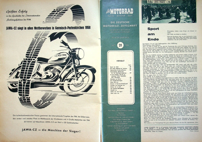 Inhaltsverzeichnis Motorrad 21/1958