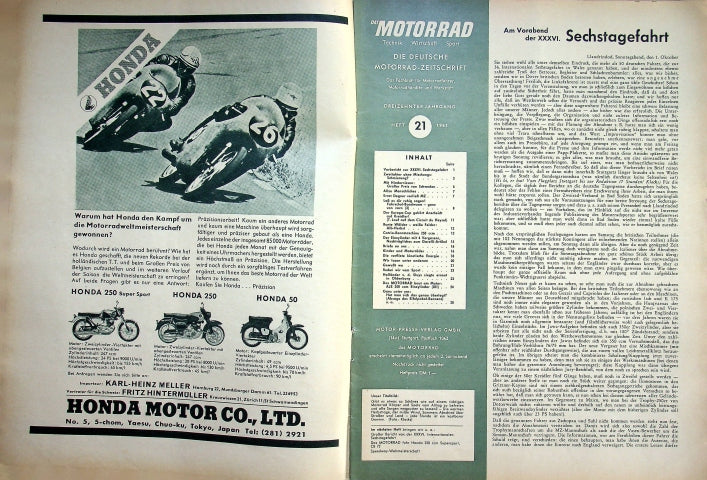 Inhaltsverzeichnis Motorrad 21/1961